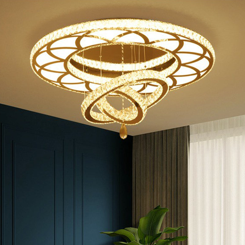 Modern Circular LED Flushmount with Clear Crystal for Living Room Ceiling -  Luna Light Studios