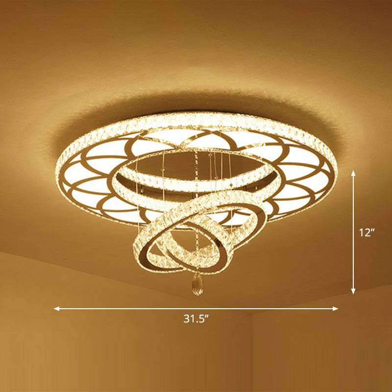 Floral Led Ceiling Light: Contemporary Crystal Clear Semi Flush For Living Room / 31.5’ Round