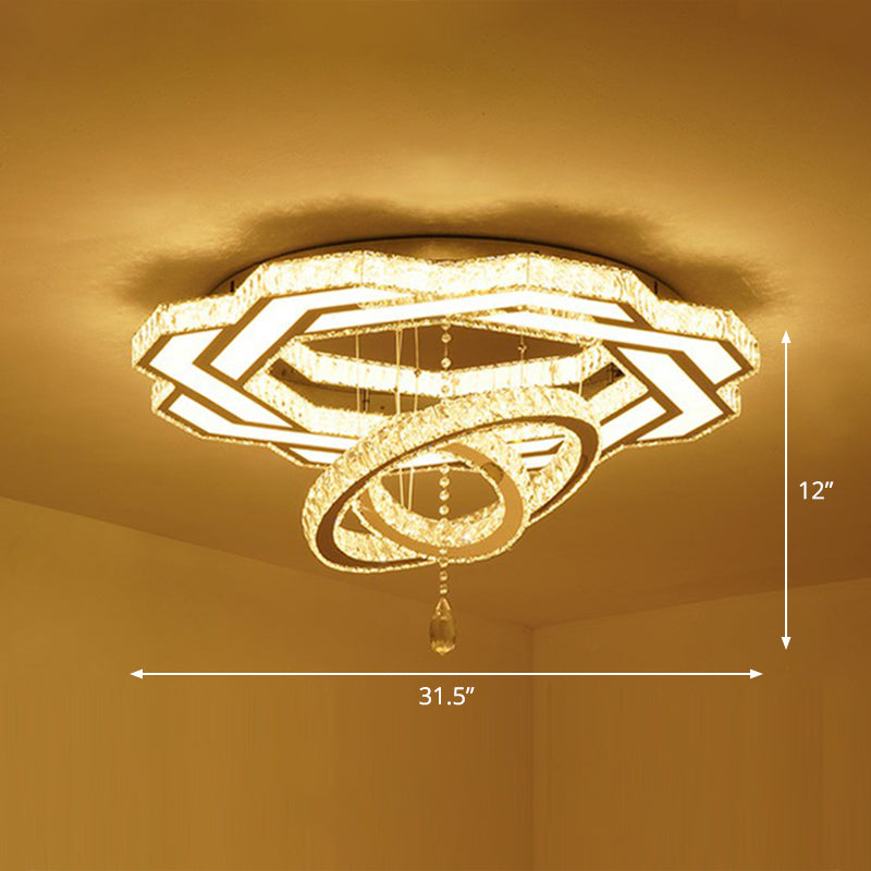Floral Led Ceiling Light: Contemporary Crystal Clear Semi Flush For Living Room / 31.5’ Flower