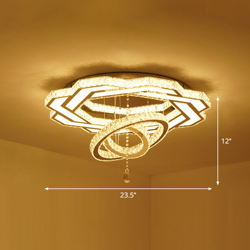 Floral Led Ceiling Light: Contemporary Crystal Clear Semi Flush For Living Room / 23.5’ Flower