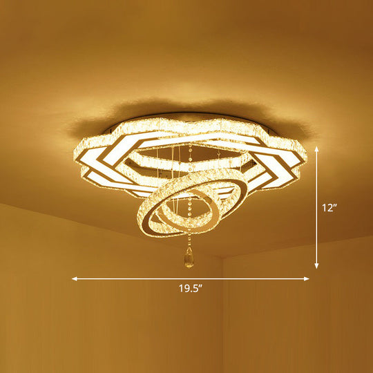Floral Led Ceiling Light: Contemporary Crystal Clear Semi Flush For Living Room / 19.5’ Flower