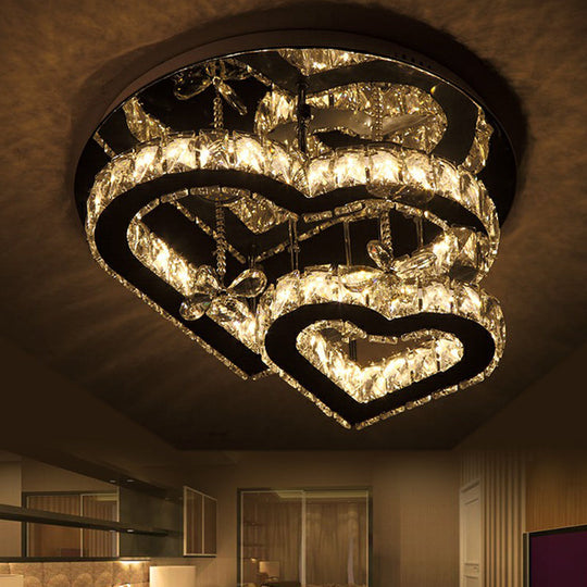 Modern Led Crystal Loving Heart Ceiling Light - Beveled Clear Semi - Flush Mount
