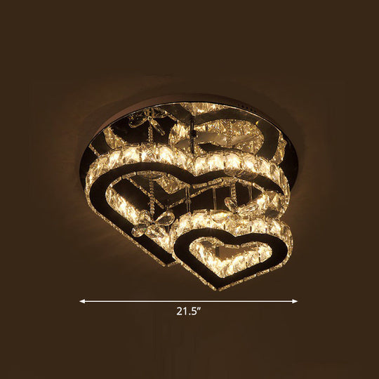 Modern Led Crystal Loving Heart Ceiling Light - Beveled Clear Semi - Flush Mount / 21.5’