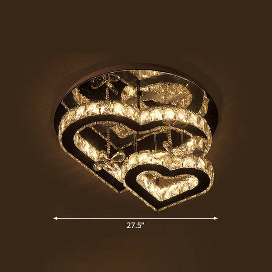Modern Led Crystal Loving Heart Ceiling Light - Beveled Clear Semi - Flush Mount / 27.5’