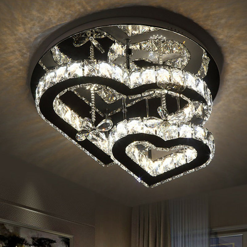 Modern Led Crystal Loving Heart Ceiling Light - Beveled Clear Semi - Flush Mount