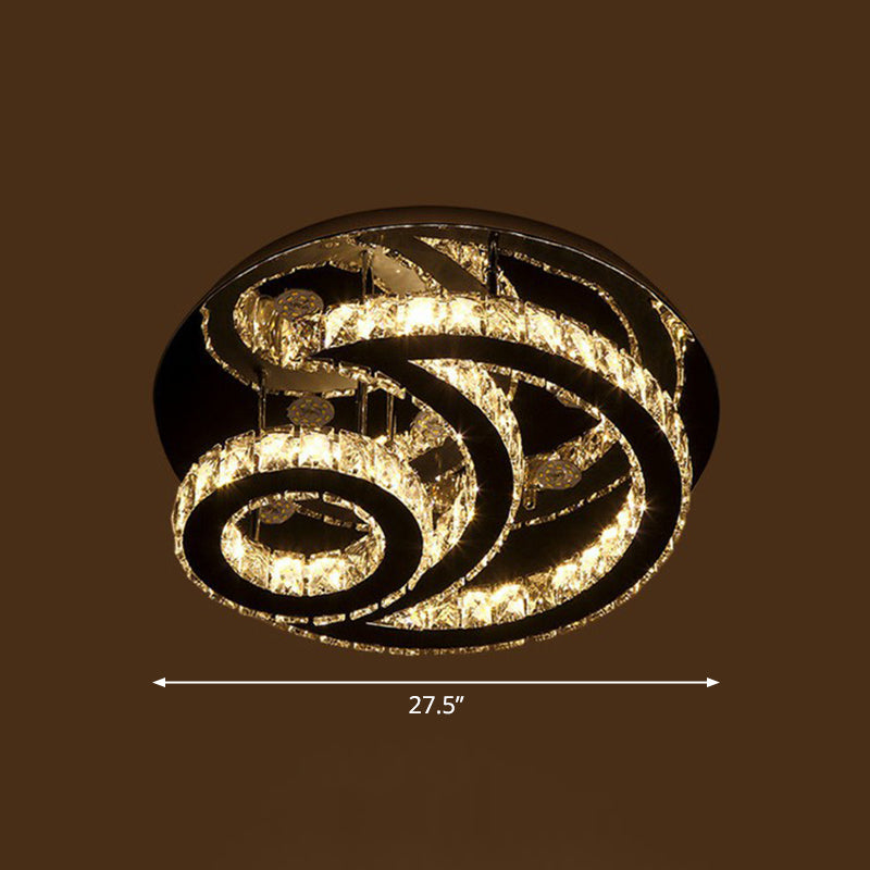 Clear K9 Crystal Moon And Sun Ceiling Lamp - Minimalist Stainless Steel Led Flush Light / 27.5’