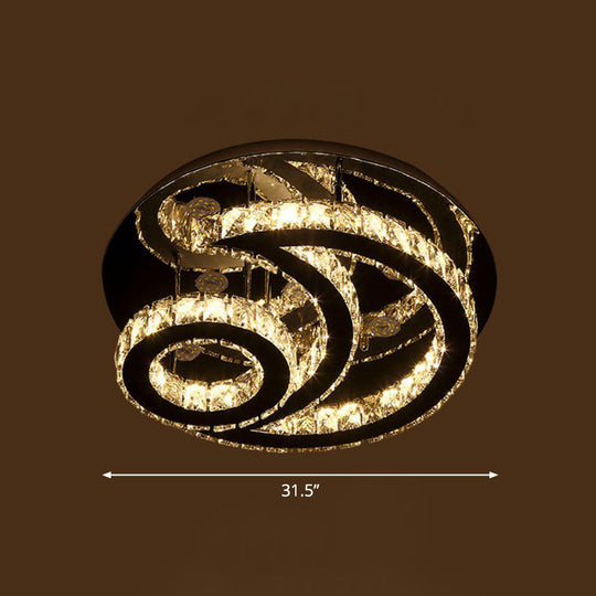 Clear K9 Crystal Moon And Sun Ceiling Lamp - Minimalist Stainless Steel Led Flush Light / 31.5’