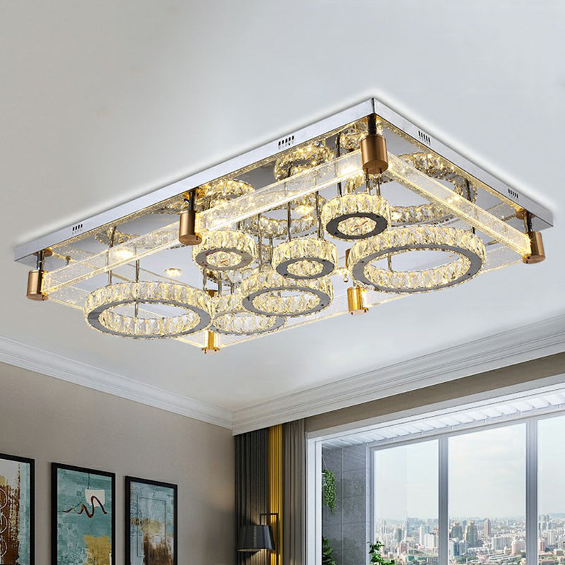Modern Crystal Circle Led Flushmount Light For Ceiling - Clear Rectangular Design