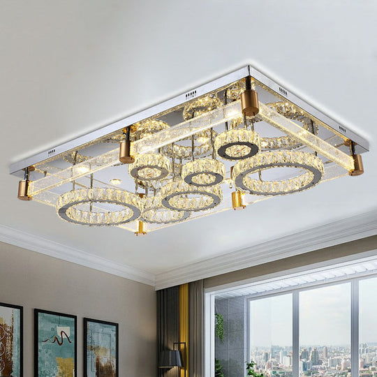 Modern Crystal Circle Led Flushmount Light For Ceiling - Clear Rectangular Design