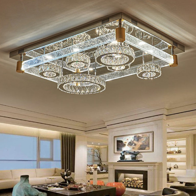 Modern Crystal Circle Led Flushmount Light For Ceiling - Clear Rectangular Design