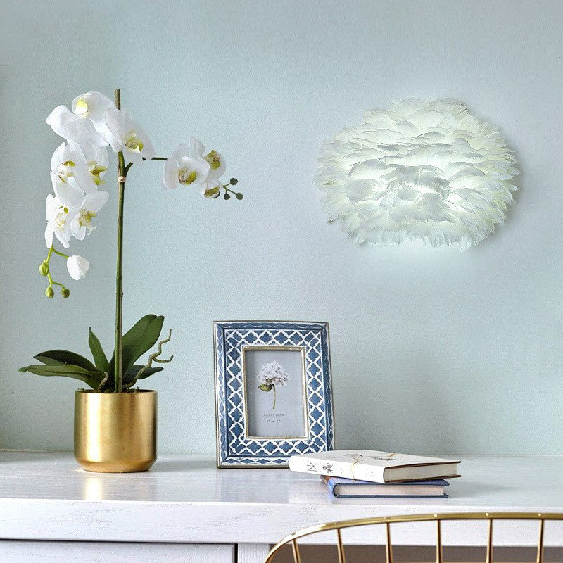 Nordic Feather Hemispherical Wall Sconce Lamp - White 1 Bulb Lighting Solution