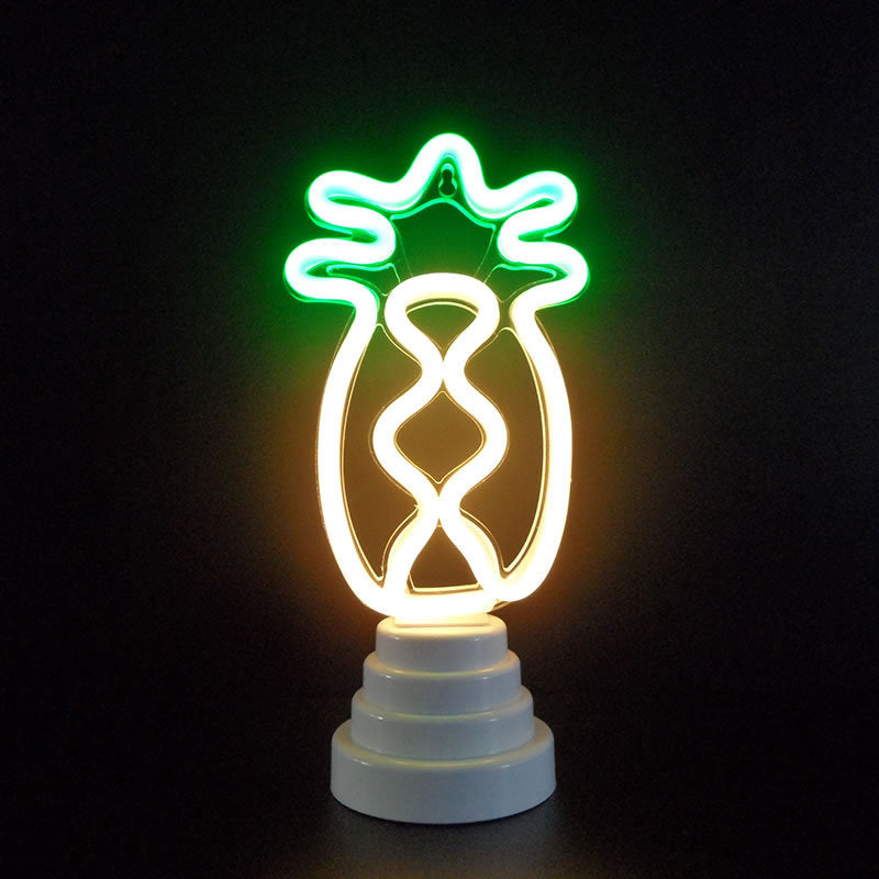 Mini Led Cartoon Table Lamp - Battery Powered Bedroom Nightstand Light In White / Pineapple