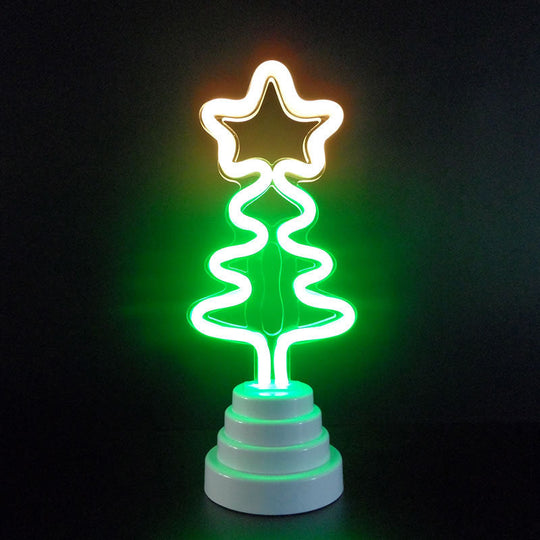 Mini Led Cartoon Table Lamp - Battery Powered Bedroom Nightstand Light In White / Christmas Tree
