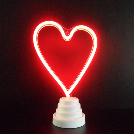 Mini Led Cartoon Table Lamp - Battery Powered Bedroom Nightstand Light In White / Loving Heart