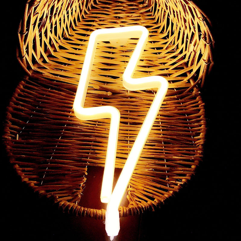 Kids Usb Charging Led Night Lamp - Thunderclap Shaped Plastic White Table Light For Decoration /