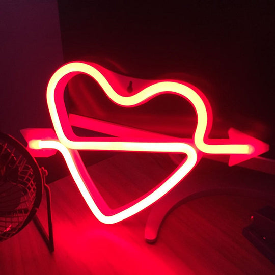 Romantic Led Night Light With White Arrow And Loving Heart Design - Perfect For Girls Room! /
