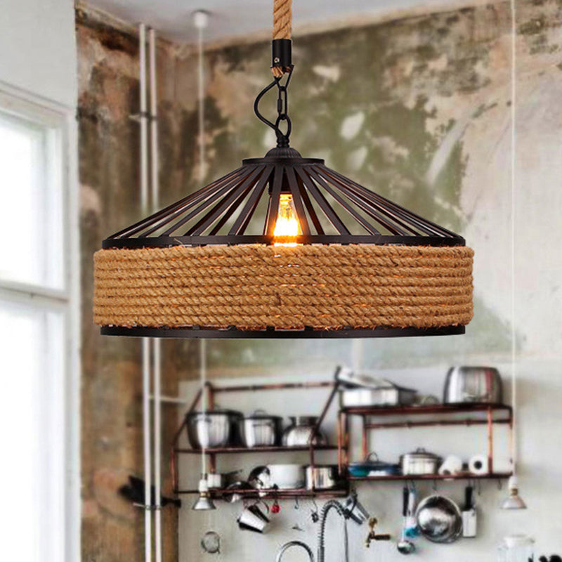 Rustic Brown Pendant Light – Countryside Barn Style Ceiling Lighting For Bistros 1-Light