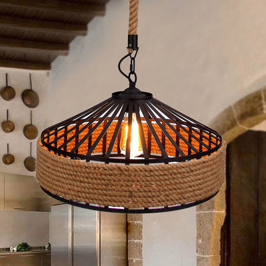 Rustic Brown Pendant Light – Countryside Barn Style Ceiling Lighting For Bistros 1-Light