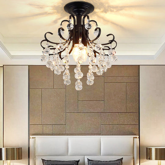 Vintage Swirl Metal Semi - Flush Ceiling Lighting With Crystal Orbs (3 Bulbs)