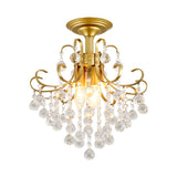 Vintage Swirl Metal Semi-Flush Ceiling Lighting With Crystal Orbs (3 Bulbs)