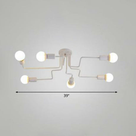 Sleek Industrial Metallic Semi Flush Ceiling Light For Living Room - Maze Mount Lighting 6 / White