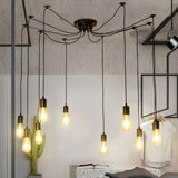 Industrial Black Metal 10-Head Swag Pendant Light For Garage - Naked Bulb Design