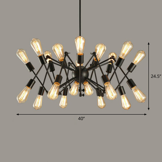 Rustic Black Spider Chandelier- 20 Lights - Metal Ceiling Lamp For Dining Room