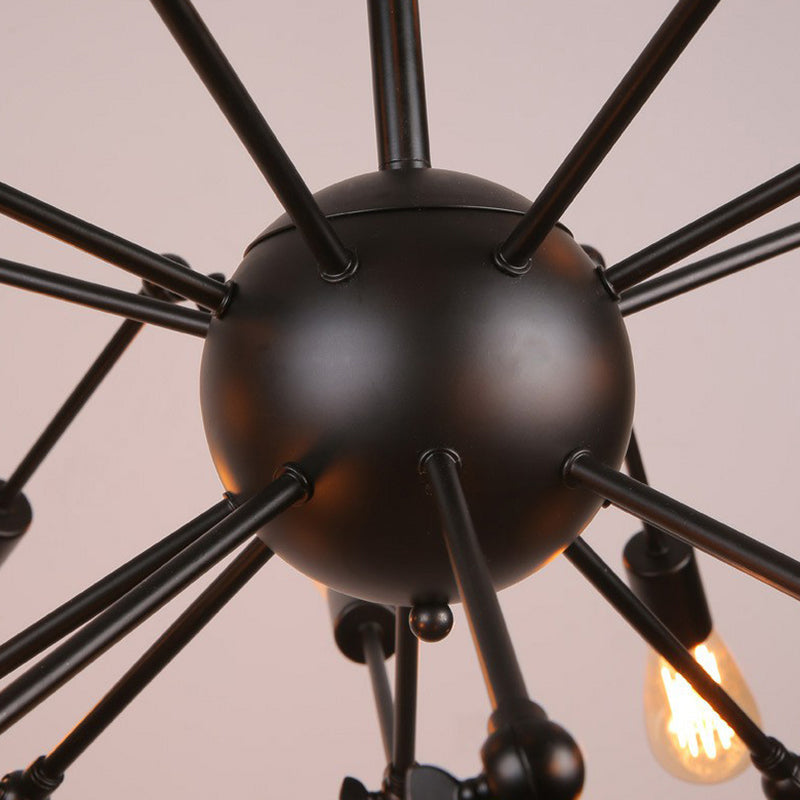 Rustic Black Spider Chandelier- 20 Lights - Metal Ceiling Lamp For Dining Room