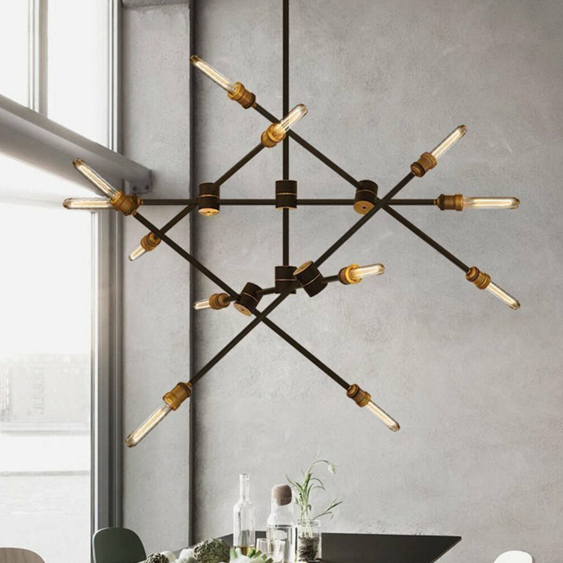 Rotatable Arm Black Iron Chandelier: Modern Industrial Hanging Light For Dining Room
