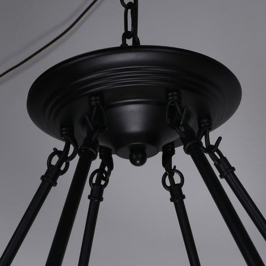 Country Hemp Rope Loop Chandelier - Hanging Ceiling Light Black Restaurant Lamp