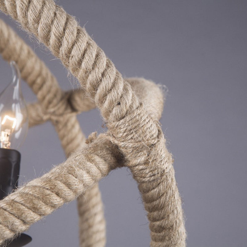 Globe Pendant Chandelier With Hemp Rope Accent - White Orbit Design 3-Bulb Ceiling Light For