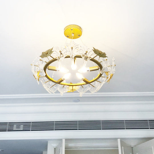 Maple Crystal 5-Light Chandelier: Elegant Gold Ring Colonial Fixture For Living Room