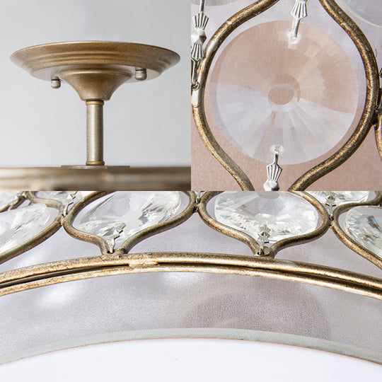 Rustic Bronze Metal And Crystal Semi Flush Mount Light Fixture With 3 Lights