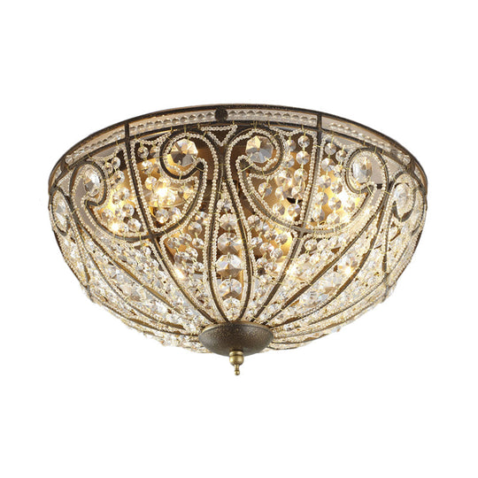 Brass 4 - Light Rustic Metal And Crystal Dome Flush Mount Ceiling Light