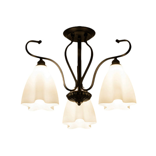 Flower-Shaped White Glass Ceiling Light Fixture With 3/6/8 Lights For Classic Living Room