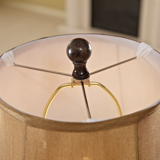 Vintage Resin Bronze Column Table Lamp With Flared Fabric Shade - 1 Light For Living Room Reading