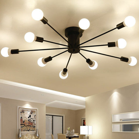 Loft - Style Black Metal Flush Mount Light For Living Room