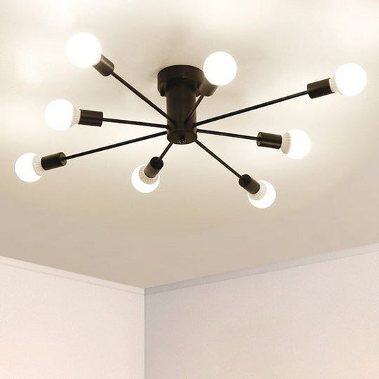 Loft - Style Black Metal Flush Mount Light For Living Room