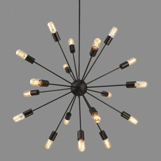 Industrial Iron Black Pendant Chandelier - Sunburst Design 18 Heads Ideal For Dining Room