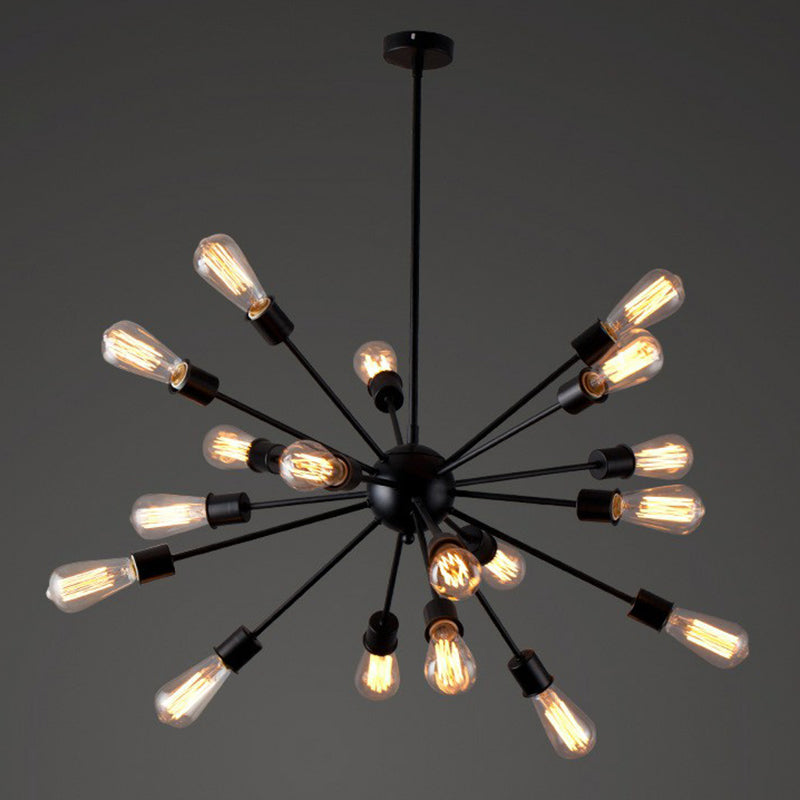 Industrial Iron Black Pendant Chandelier - Sunburst Design 18 Heads Ideal For Dining Room