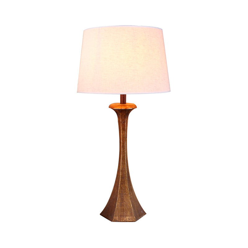 Vintage White Fabric Table Lamp: Conical Design With Resin Base - Ideal For Living Room Reading