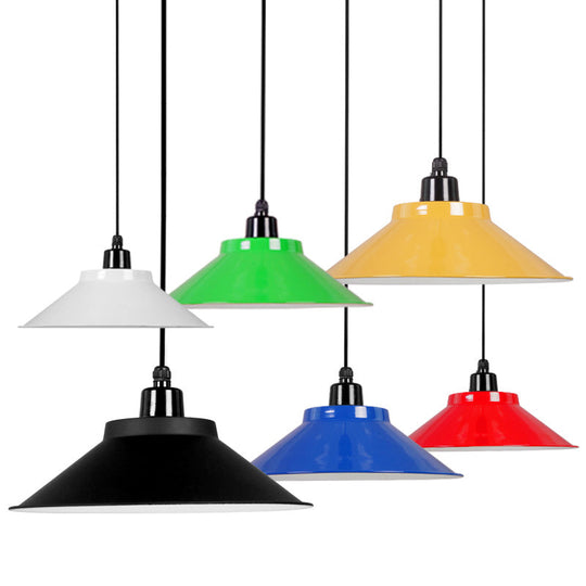 Conical Metal Hanging Light With Rolled Edge - 1-Light Ceiling Suspension Lamp For Loft Décor