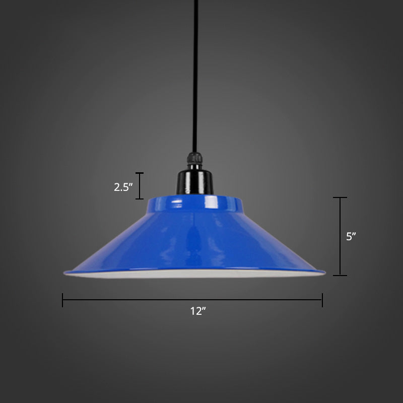 Conical Metal Hanging Light With Rolled Edge - 1-Light Ceiling Suspension Lamp For Loft Décor Blue