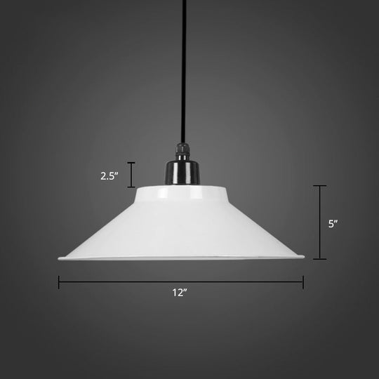 Conical Metal Hanging Light With Rolled Edge - 1-Light Ceiling Suspension Lamp For Loft Décor