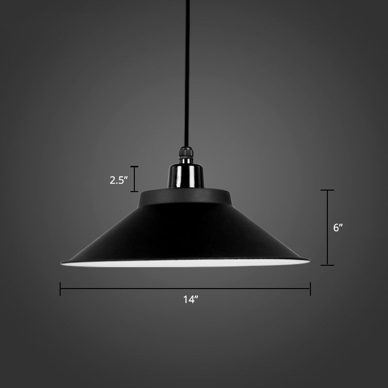 Conical Metal Hanging Light With Rolled Edge - 1-Light Ceiling Suspension Lamp For Loft Décor