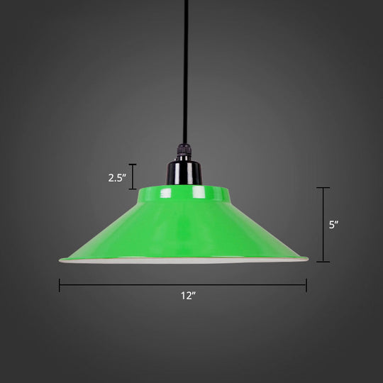 Conical Metal Hanging Light With Rolled Edge - 1-Light Ceiling Suspension Lamp For Loft Décor