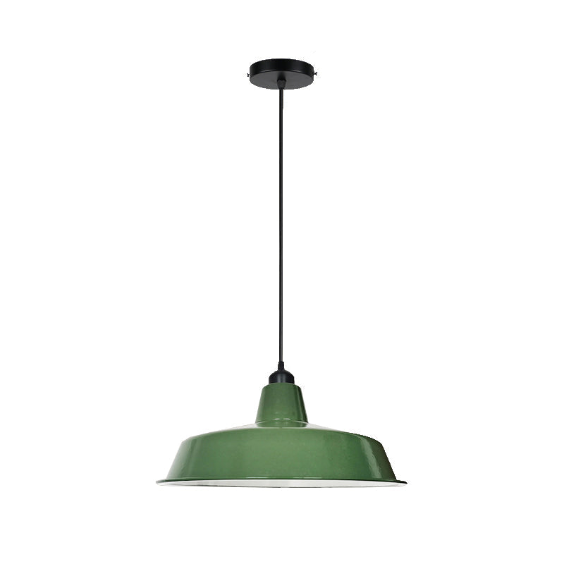 Green Barn Pendant Lamp - Loft Style Metal 1-Bulb Suspension Light For Dining Room
