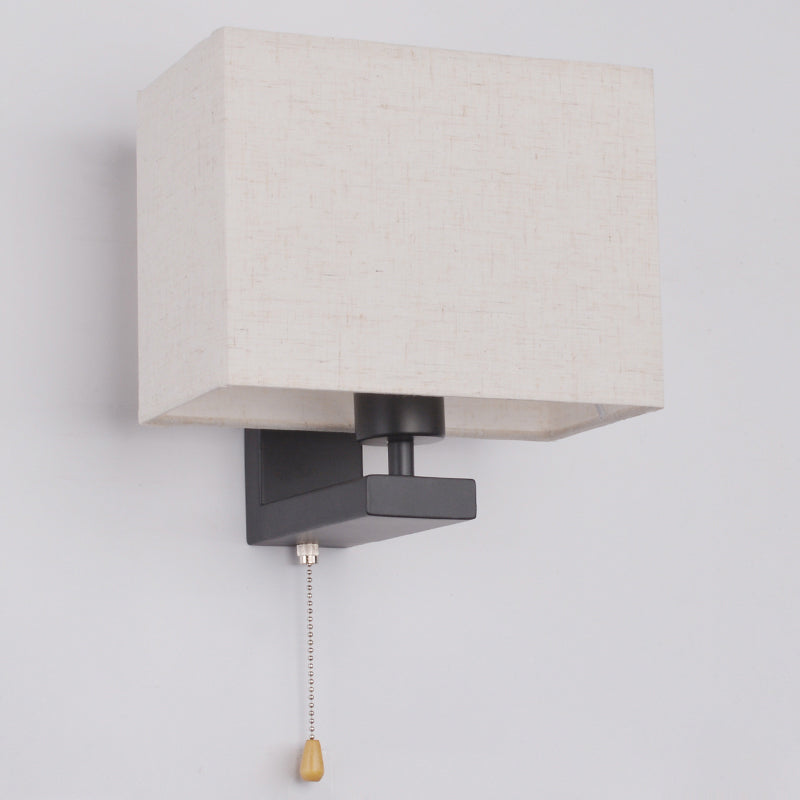 Simple Style Fabric Rectangle Wall Lamp - 1 Bulb Beige Bedside Light Fixture