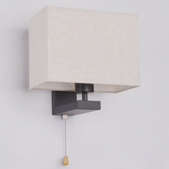 Simple Style Fabric Rectangle Wall Lamp - 1 Bulb Beige Bedside Light Fixture