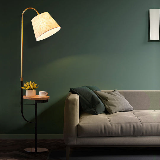 Contemporary Fabric Tapered Drum Floor Light With Tray - Bedside Lighting 1 Bulb